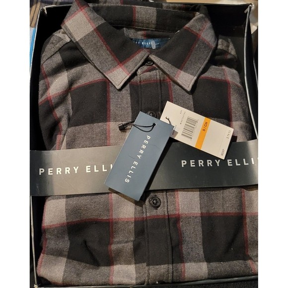 Perry Ellis Untucked Shirt Men's Size Small Black/Gray Flannel Shirt NWT‎ B3 - Picture 1 of 3